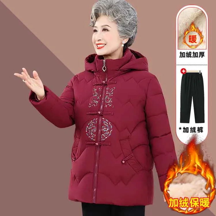 2025新款奶奶棉服外套加绒加厚中老年人妈妈冬季棉衣绣花保暖棉袄