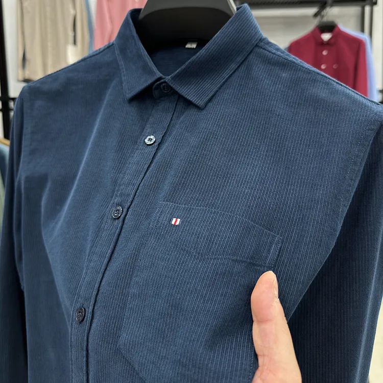 Zero Degree North100%纯棉灯芯绒长袖衬衫真口袋男士秋冬季衬衣