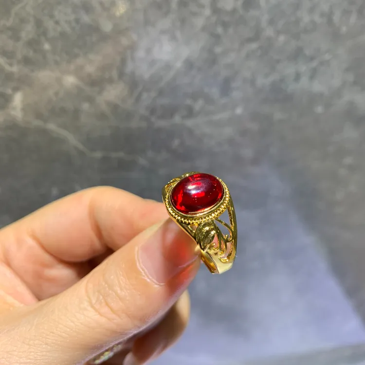 合金戒指 仿水晶镶嵌手工银戒可调节戒指复古简约精美指环红色
