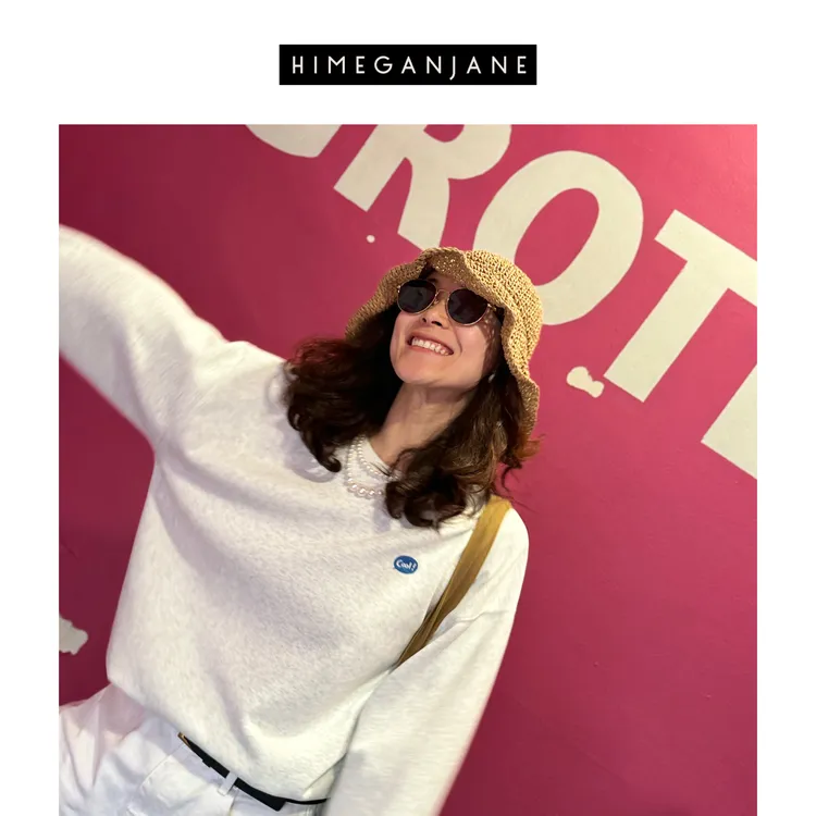 HIMEGANJANE"满绣"百搭宽松外套韩版上衣ins休闲卫衣女刺绣23228