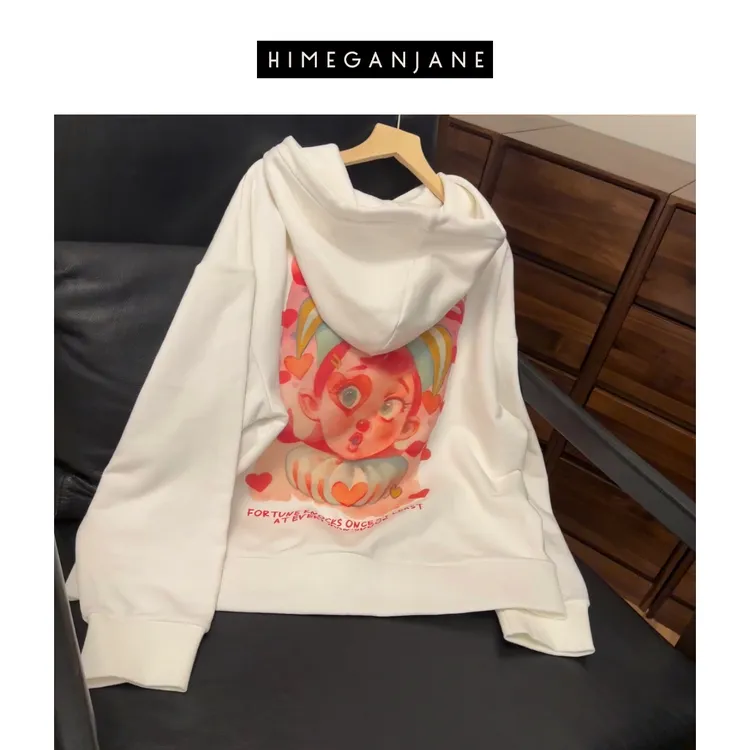 HIMEGANJANE索罗娜毛圈系列 小女孩数码印花宽松连帽卫衣3236