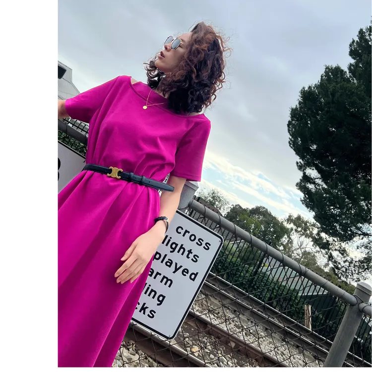 ”假两件连衣裙“漏肩气质长裙夏季轻奢圆领设计师时尚长裙 62380