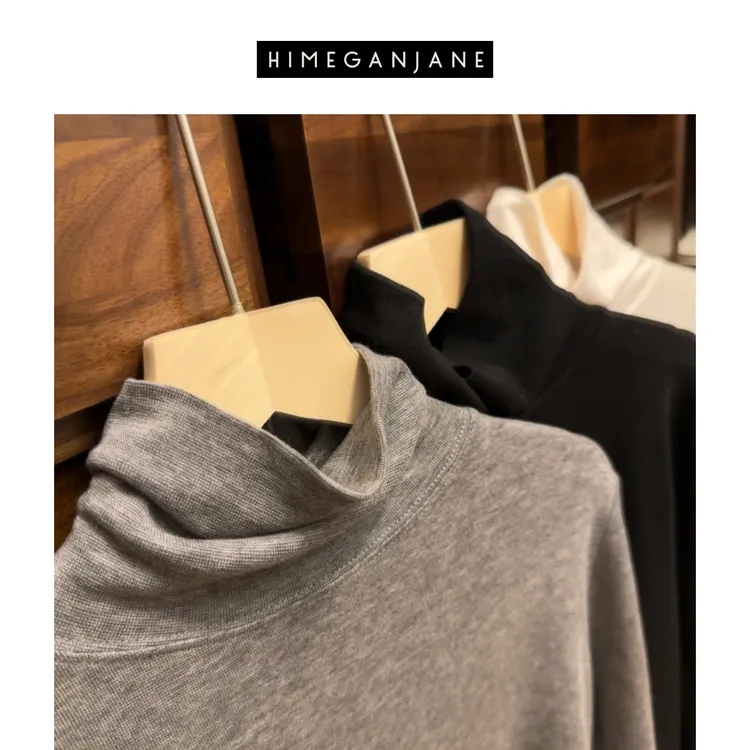 HIMEGANJANE 莱赛尔兰精天丝美丽奴羊毛高领长袖衫23260休闲