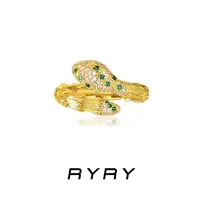RYRY 铜合金戒指 欧美个性复古时尚可调节满钻金色蛇形戒指指环