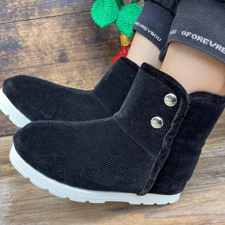 冬棉鞋保暖加绒加厚手工女短靴居家冬季秋冬厚底防滑高帮中筒弹力