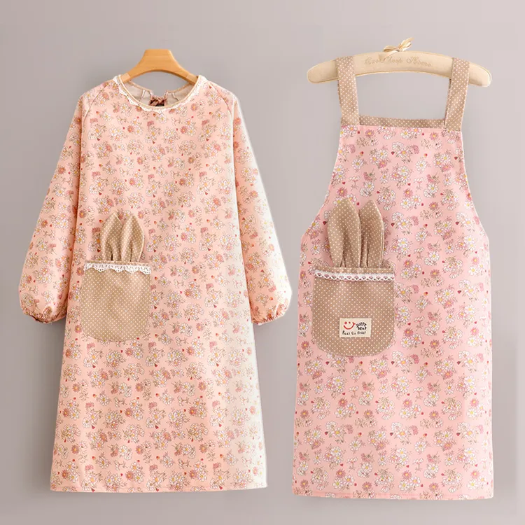 围裙厨房专用防油透气围腰长袖大人成人家务女款工作罩衣家用防溅