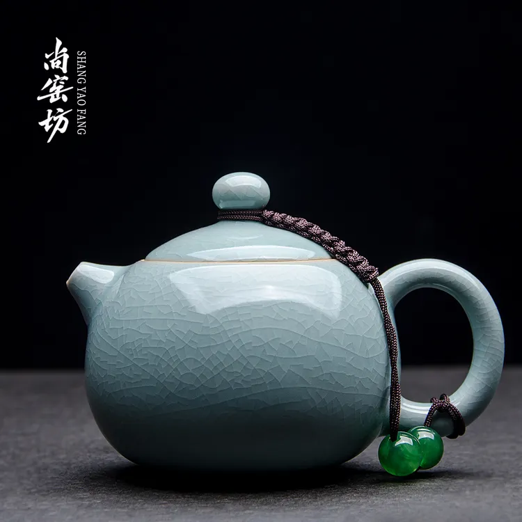 汝窑泡茶壶家用一人用小茶壶陶瓷茶具汝瓷单个茶壶西施壶龙年高档
