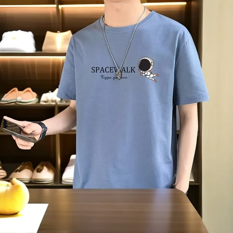 简约男士百搭T恤纯棉时尚宽松打底ins爆款男士T恤白小T潮牌纯白