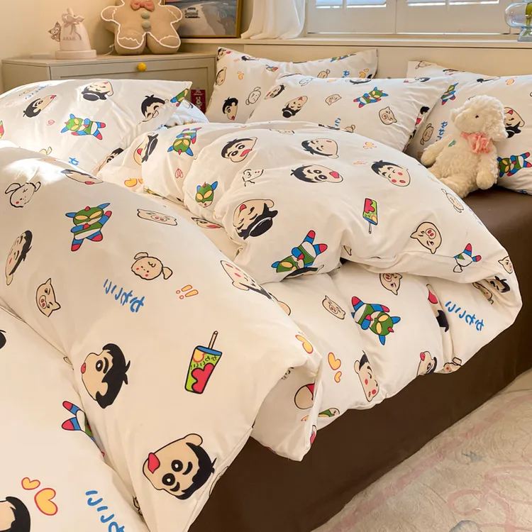 蜡笔小新卡通床上四件套水洗棉床单被套非全棉纯棉学生宿舍三件套
