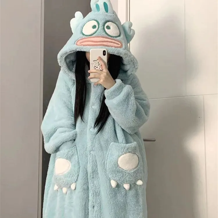 特价！！可爱卡通小丑鱼睡袍法兰绒睡衣女秋冬季加厚珊瑚绒家居服