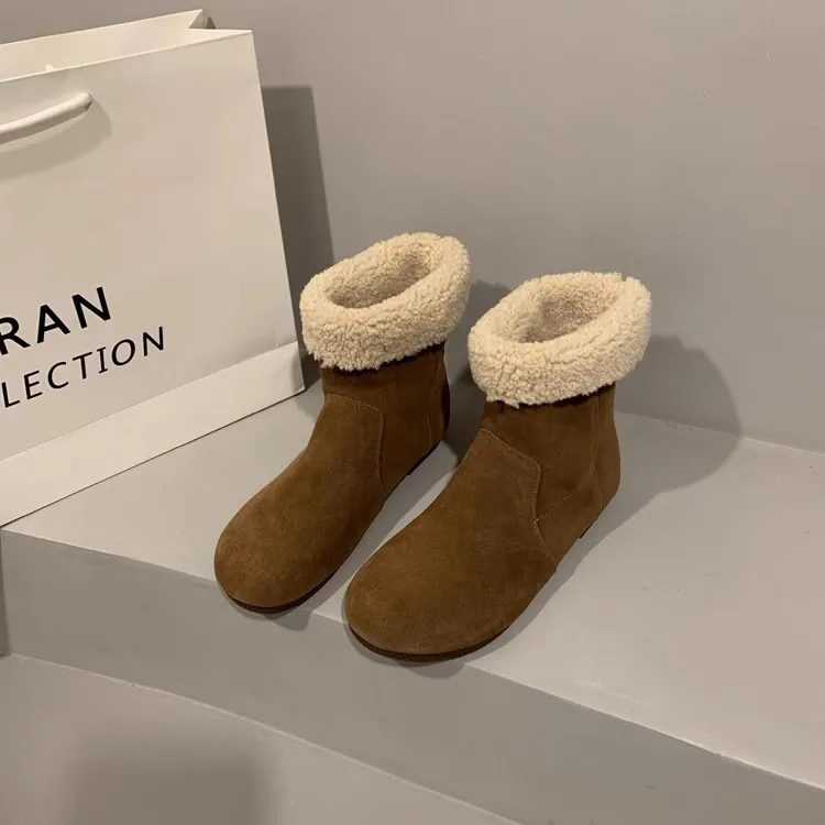 复古森系小土豆圆头雪地靴子女冬加绒保暖棉鞋两穿勃肯短靴