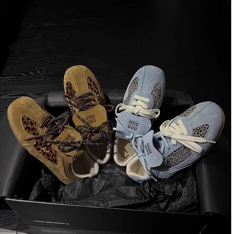 小众设计感豹纹德训鞋女鞋2024新款夏季复古平底百搭休闲运动板鞋