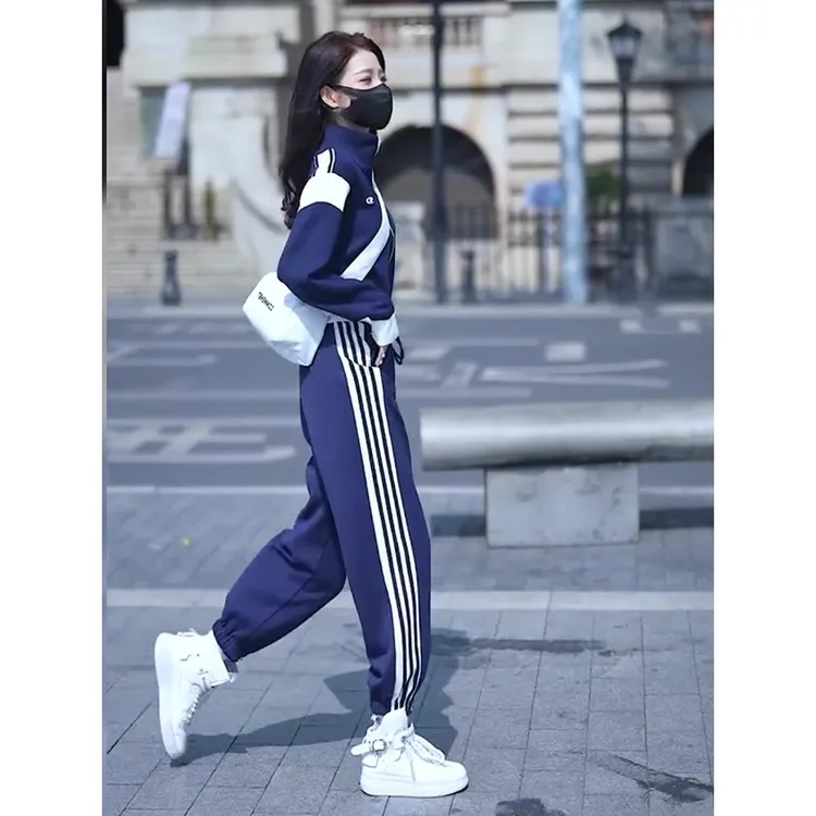 欧货休闲运动套装女秋季港风高级感炸街时尚撞色卫衣卫裤两件套潮
