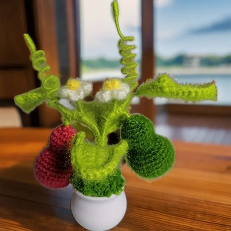 小葫芦手工编织盆栽迷你针织盆栽车载装饰（葫芦颜色随机）