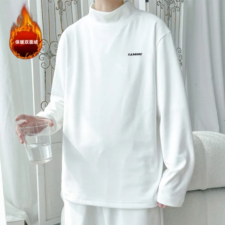 霄桂姿秋冬打底衫男半高领上衣内搭加绒加厚保暖双面绒长袖t恤潮