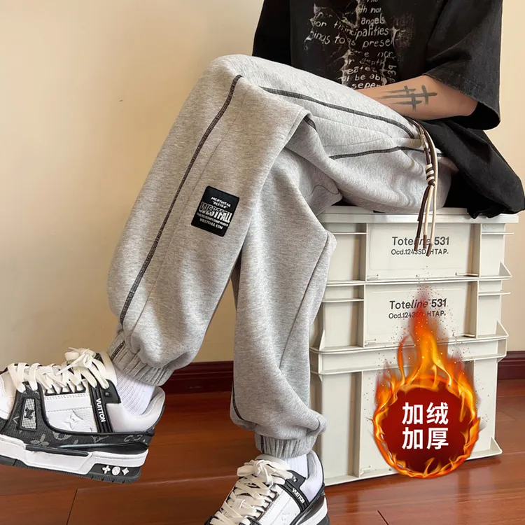 青少年帅气加绒运动裤男秋冬款加厚棉质大码休闲裤子初中学生男装