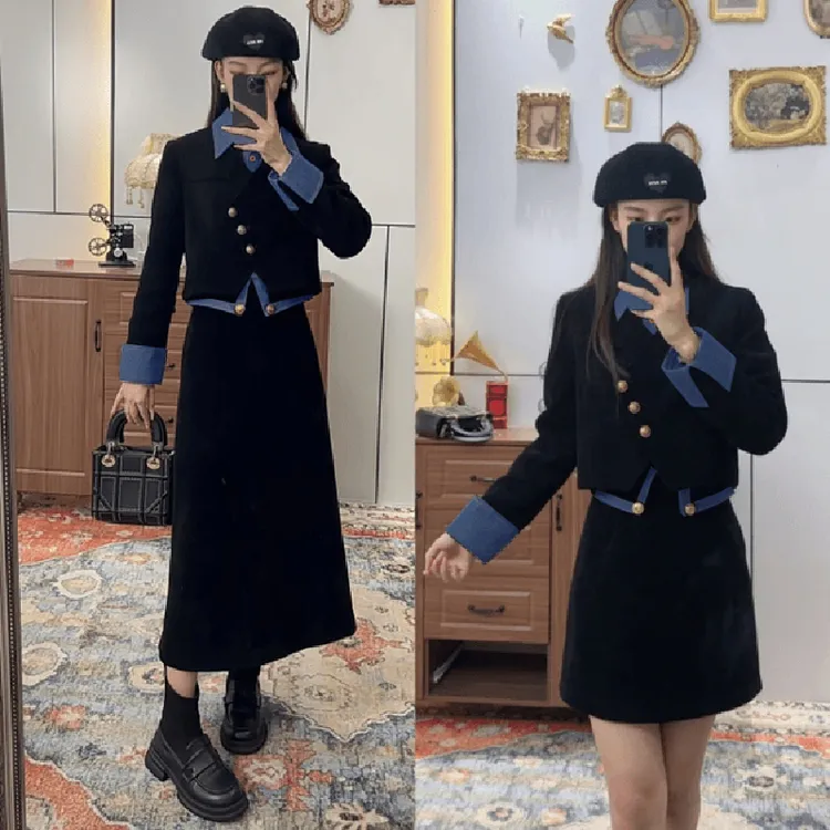 【两件套】2025秋季新款法式赫本风气质显瘦上衣半身裙女装套装2105