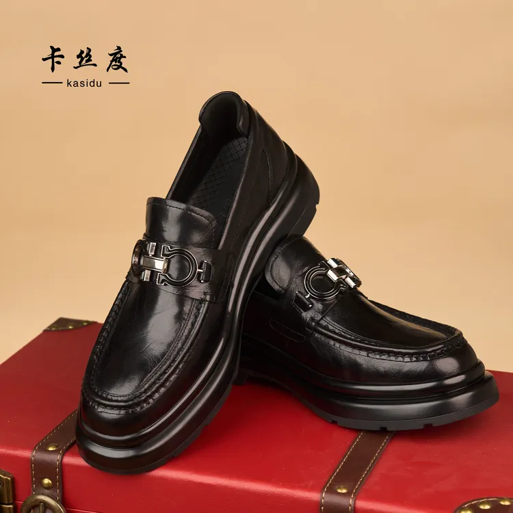 男士秋冬新款增高时尚百搭高端乐福鞋厚底轻奢小牛皮鞋商务英伦风
