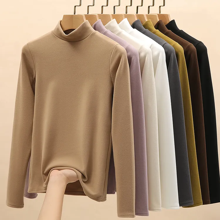 醉梓菡德绒半高领打底衫女内搭新款秋冬加绒加厚中领保暖白色上衣