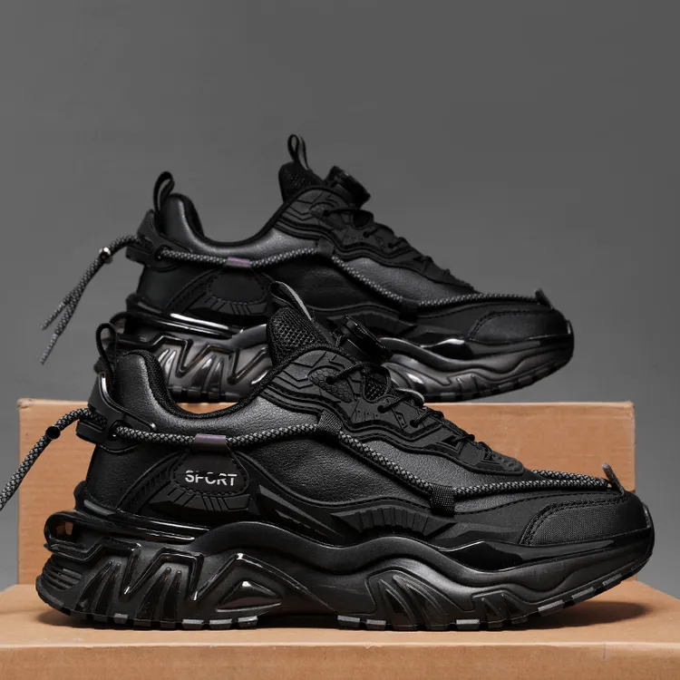 鞋子男鞋秋冬季2024新款男士休闲皮面运动鞋增高旋钮老爹潮鞋