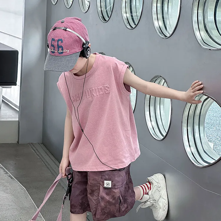 男童夏装套装儿童纯棉宽松无袖上衣中大童休闲运动坎肩两件套潮款