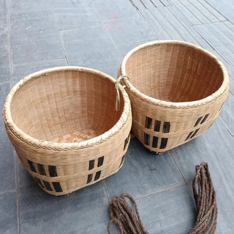 贵州传统竹编工艺品箩筐农用老物件赶集装稻谷玉米水果多竹编箩筐