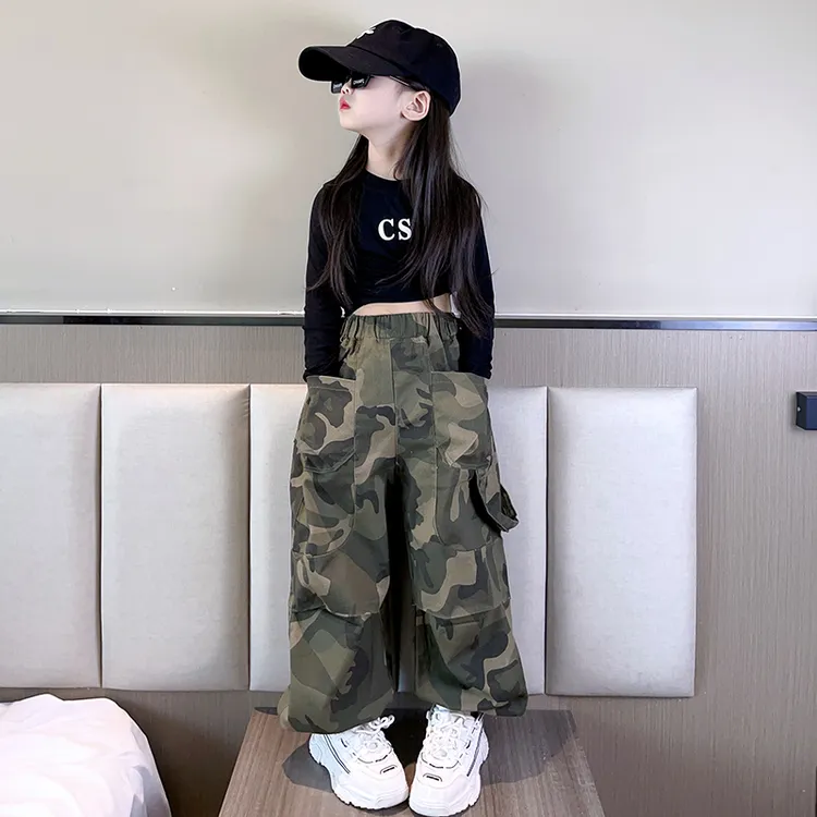 女童裤子春秋2025新款儿童宽松洋气迷彩长裤中大童网红休闲工装裤