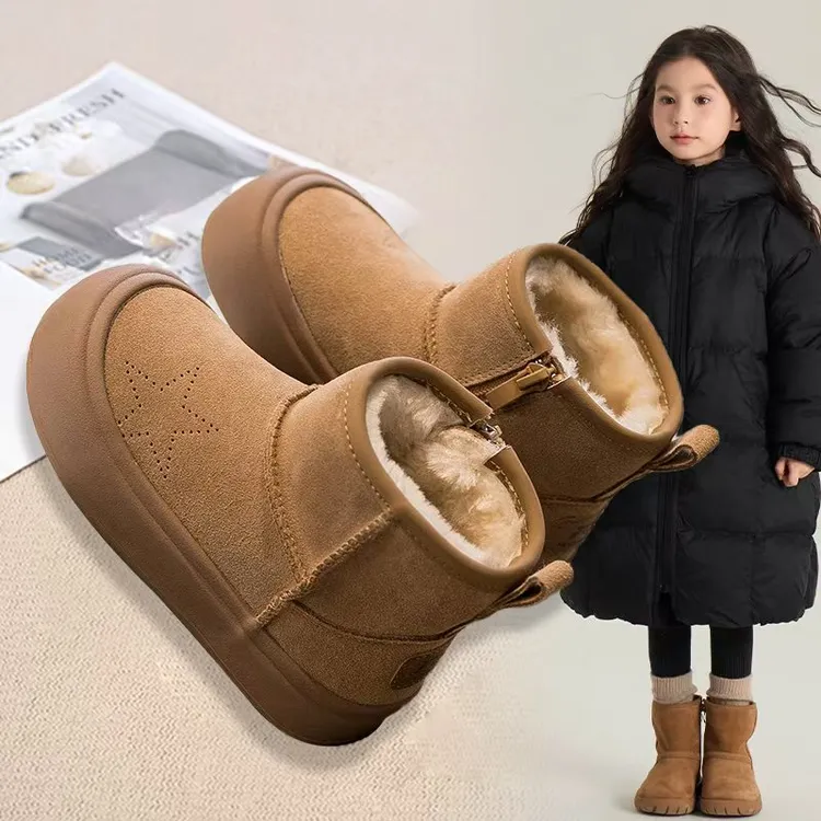 ABC儿童雪地靴2025女童加绒加厚棉靴男童保暖防滑中大童大棉靴子