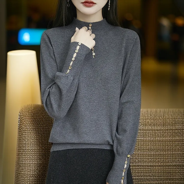 哥弟阿玛施正品秋冬精纺羊毛衫女款半高领宽松显瘦内搭针织打底衫