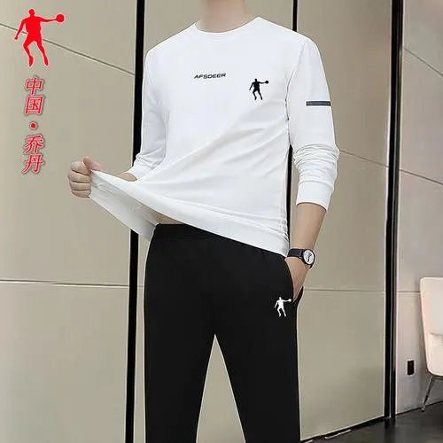 乔丹质燥运动套装百搭男春秋季新款长袖卫衣长裤休闲运动服男时尚