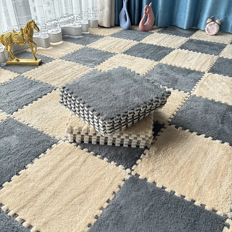 毛绒加厚地毯卧室整铺榻榻米泡沫网红卧室垫家用拼接地垫可裁剪