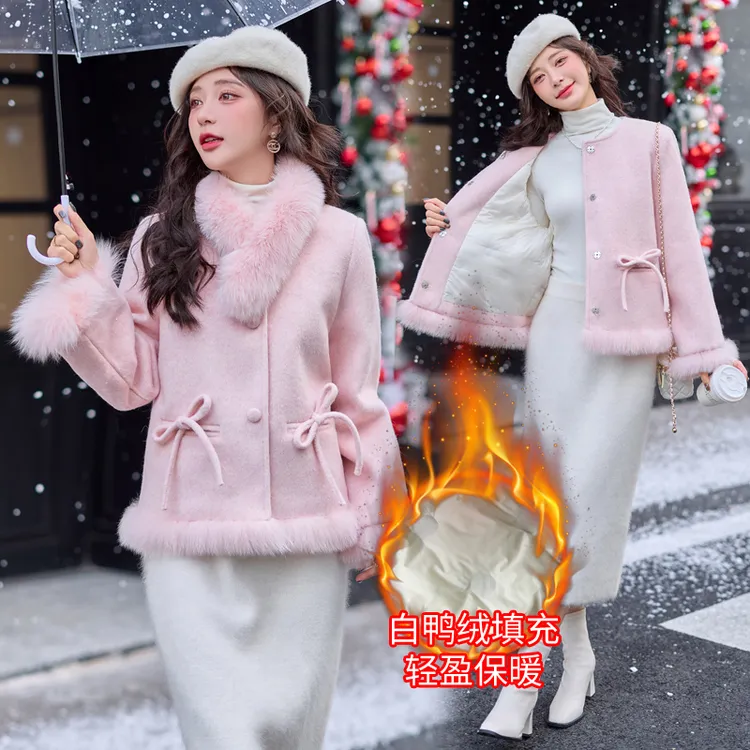 2024新款冬装蝴蝶结毛呢外套