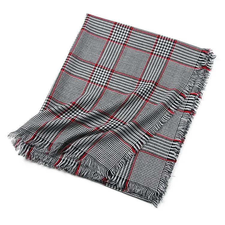 【千鸟格羊绒围巾】时尚简约女士披肩百搭格子山羊绒披肩