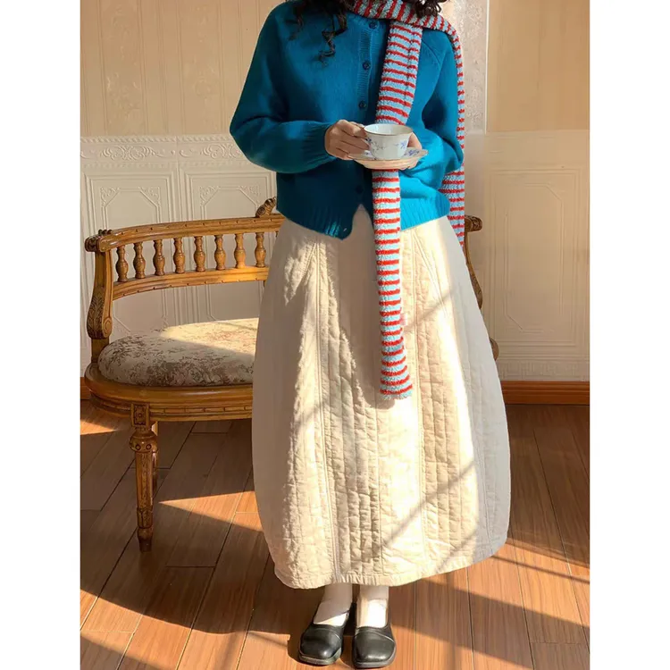 夹棉加厚云朵般柔软花苞半身裙复古秋冬宽松裙子中长款显瘦遮肉女