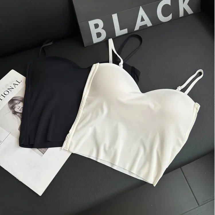 夏季百搭绝美独特别致内搭冰丝防走光美背文胸一体背心吊带带胸垫