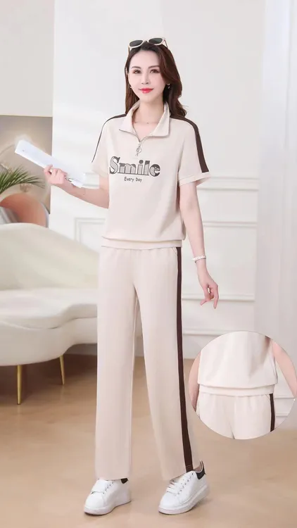 K2418-1时尚洋气夏季短袖薄款休闲运动套装