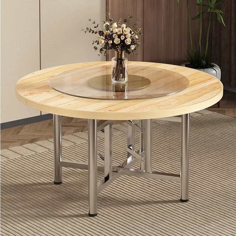 实木餐桌折叠大圆桌带转盘家用10人15圆形面板饭店商用单独桌面