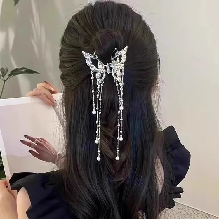 新中式镂空流苏抓夹半扎发鲨鱼夹超仙气民族风发夹盘发发饰女
