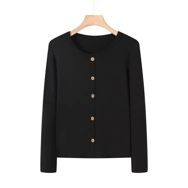 新款早秋时尚百搭纯色显瘦圆领长袖小衫 D022