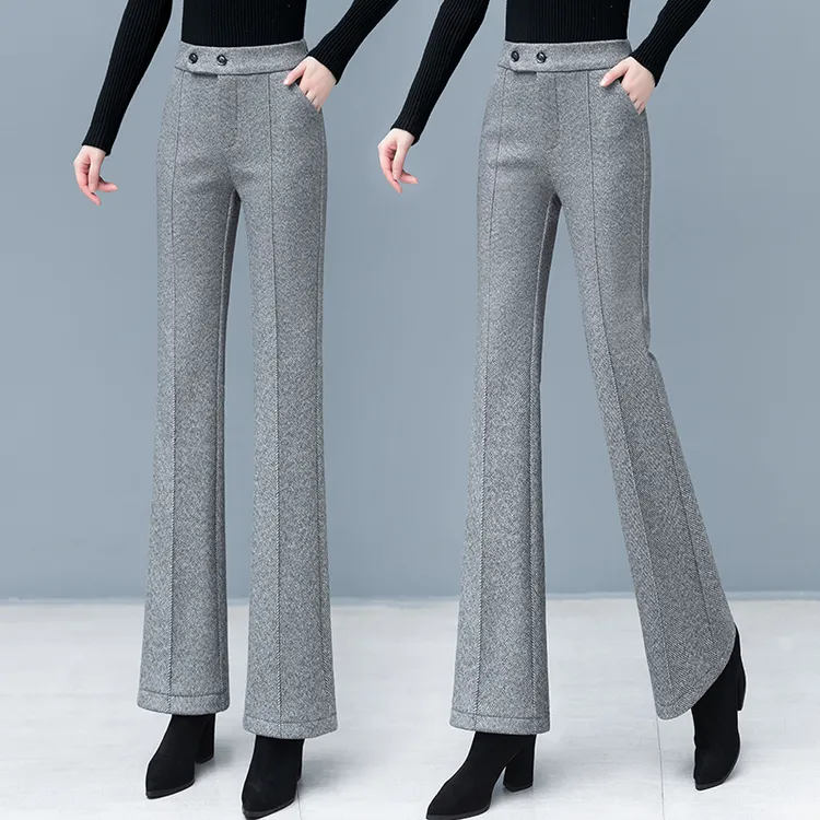 亿变公主毛呢喇叭裤女秋冬2025新款韩版毛呢裤子高腰休闲微喇裤女