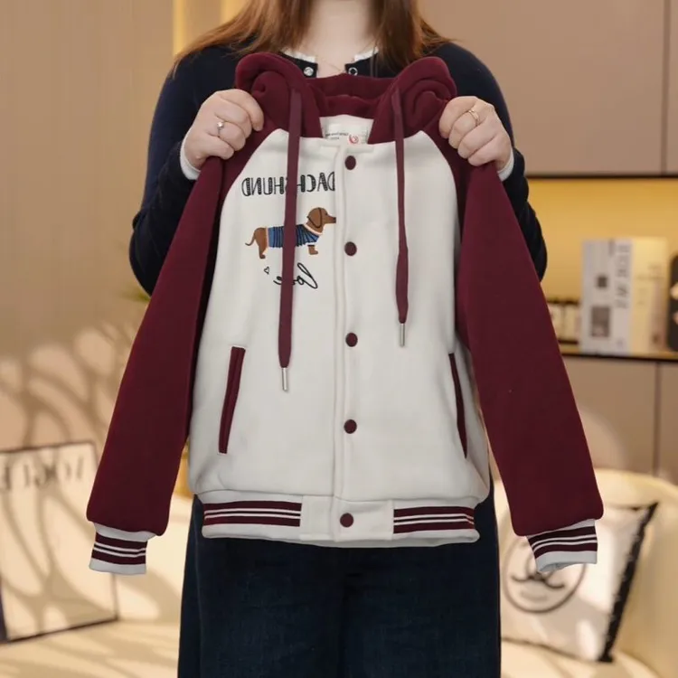 Y女童连帽外套秋冬装新款加厚拼接撞色时髦洋气女孩休闲加绒棒球