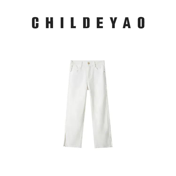 CHILDEYAO【白丹宁】新款休闲牛仔裤高腰白色烟管显瘦裤子女直筒