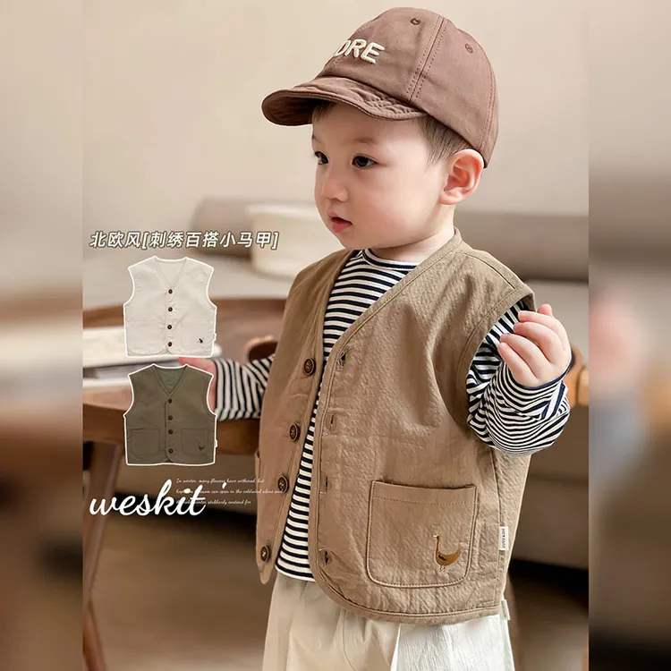 新款春秋好看中小童男童百搭马甲1-3-6 刺绣百搭小马甲外套