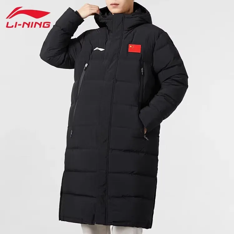 【江苏发货】李宁长款羽绒服冬季新款85%鸭绒国旗防风保暖连帽外套
