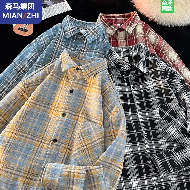 棉致品牌复古格子衬衫男长袖春秋宽松情侣潮牌高级感大码衬衣外套