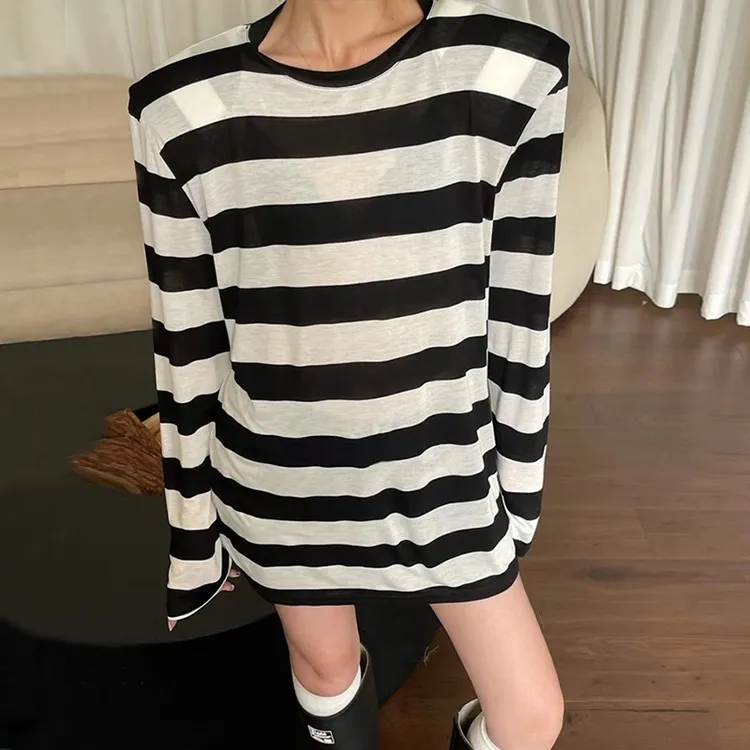 冰丝防晒衣女2025新款长款夏季薄款防紫外线透气条纹长袖面膜t恤