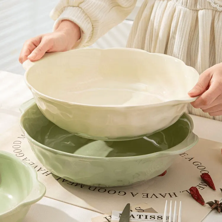 奶油ins酸菜鱼大盆碗家用新款大号汤碗双耳陶瓷汤盆毛血旺专用