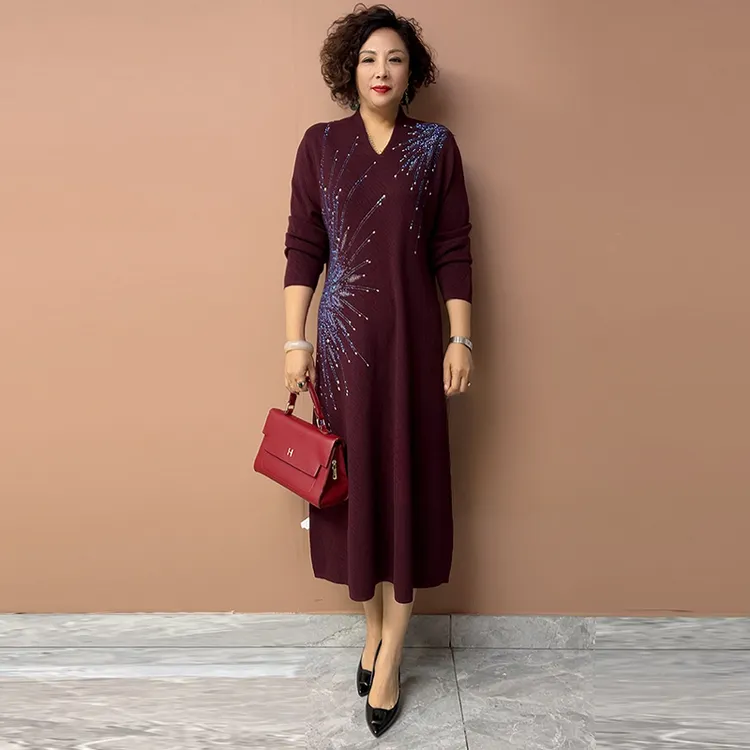 Y4色妈妈婚宴礼服旗袍裙秋冬新款喜婆婆婚宴装高贵高档阔太太女装