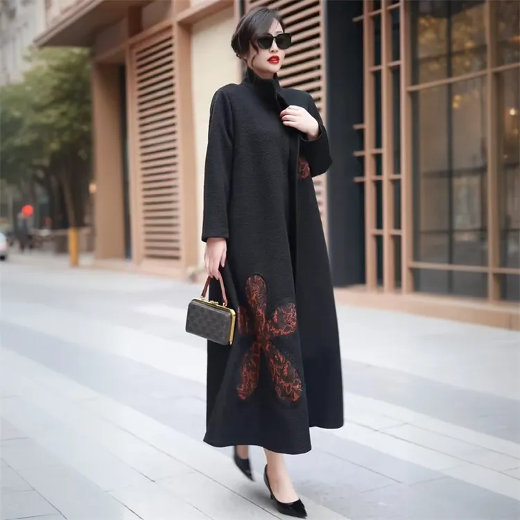 冬季加厚加绒保暖气质长款大衣提花大码高档阔太太中老年妈妈外套