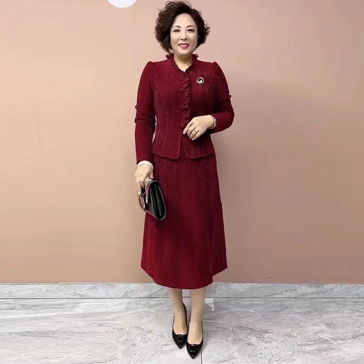 10140假两件妈妈装连衣套头拉链加厚裙子时尚连衣裙婆婆时尚女装